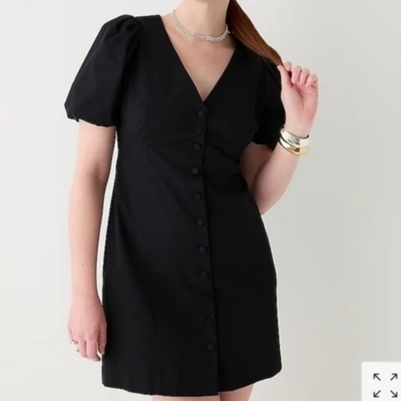NWOT J. Crew Button Front Puff SleeveMini Dress in Black Size 8 - Picture 1 of 10